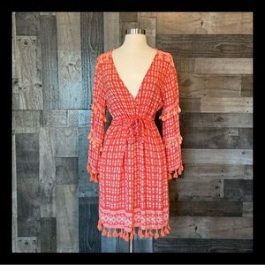 Beaches & Boho swim coverup small orange tassels tropical island girl resortwear